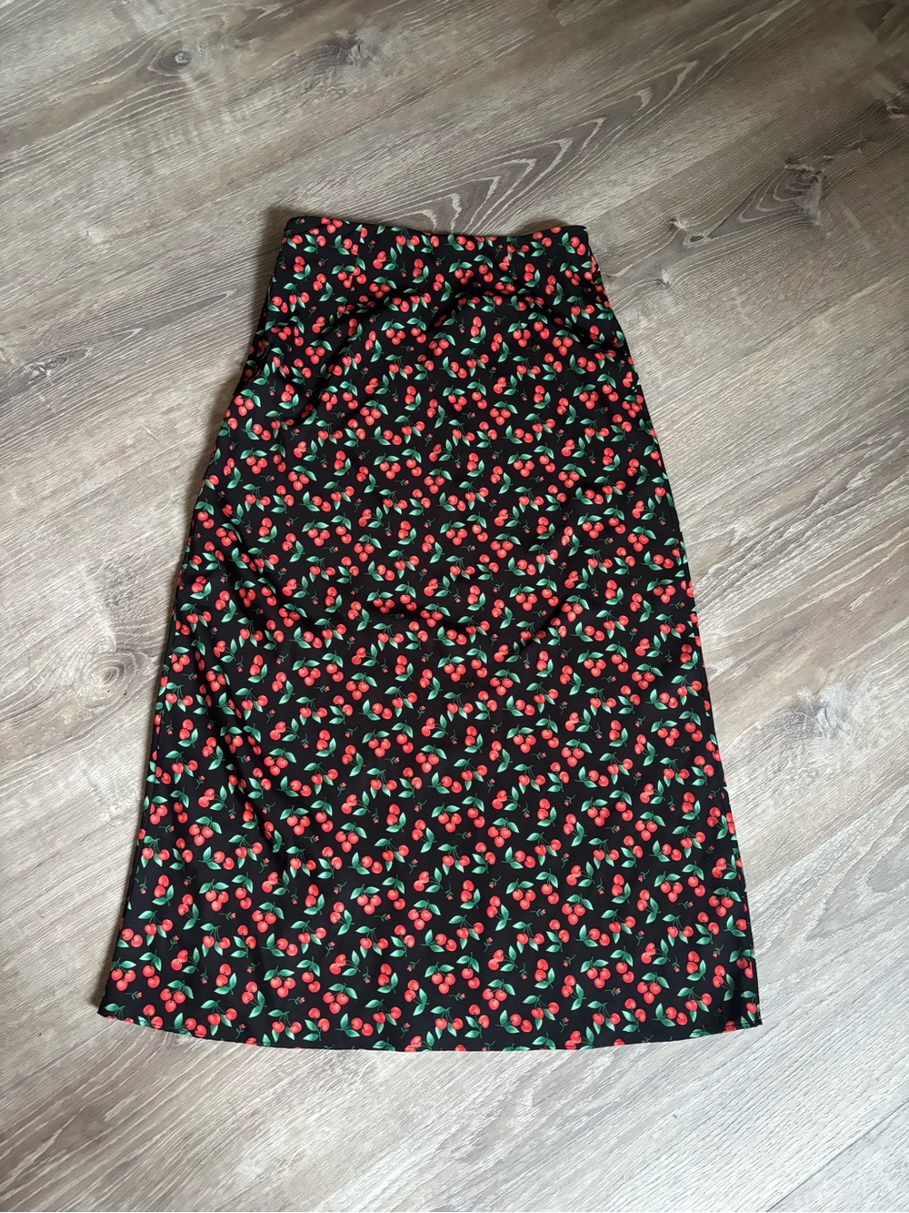 Forever 21 Black Midi Skirt with Red Cherry Print